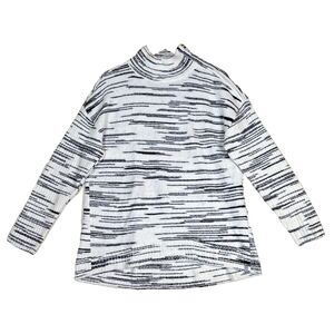 T by Talbots Womens Sweater Sz M White Black Size Zip Mock Neck Long Sleeve‎